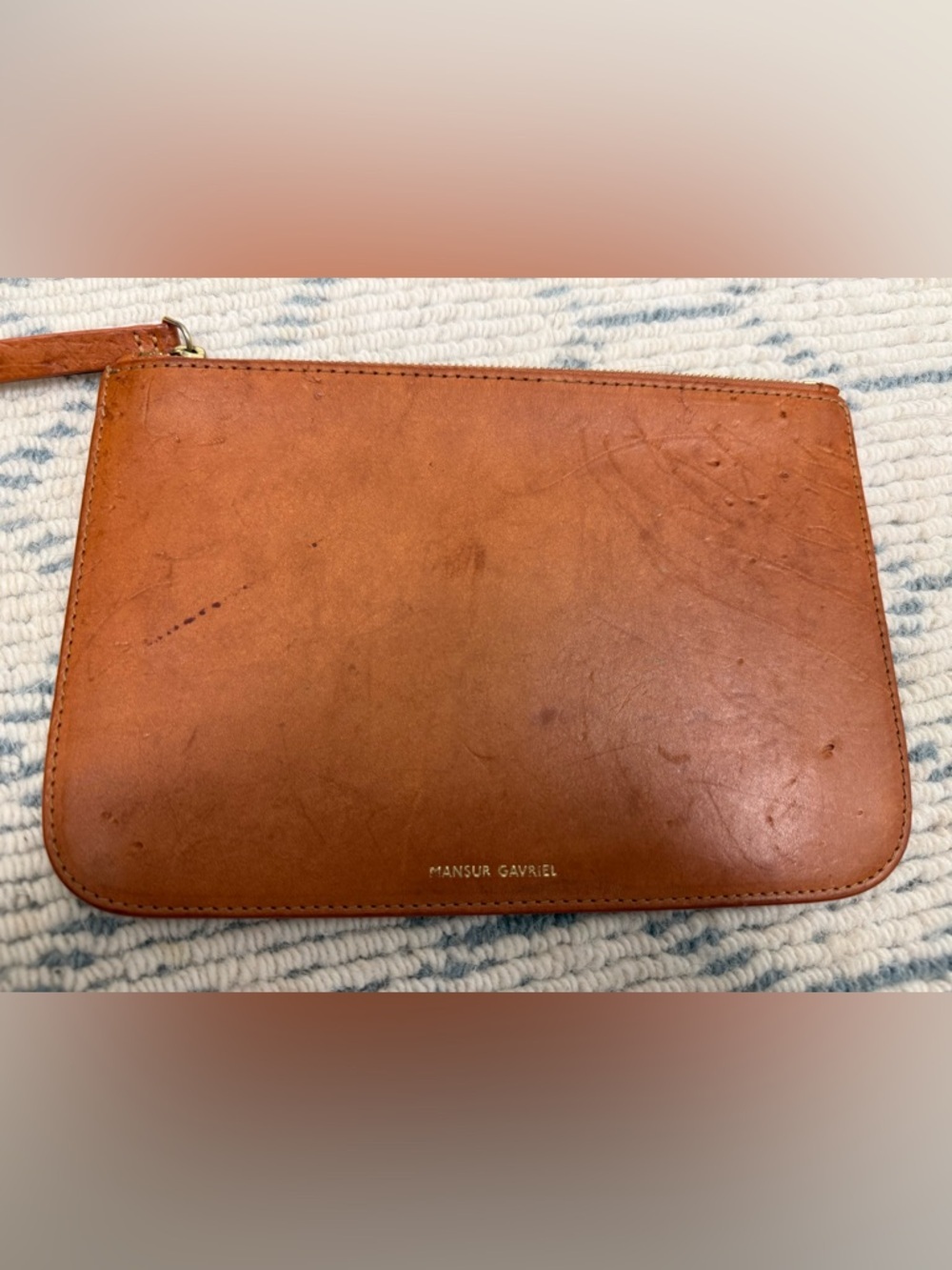 MANSUR GAVRIEL Minimalist Sleek Unisex Brown Leather Top-Zip Clutch W/ Wristlet - Picture 10 of 10